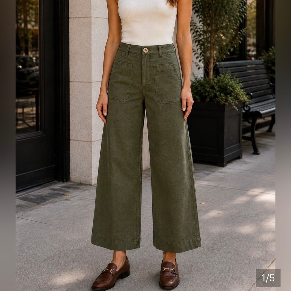Maeve Anthropologie The Colette Wide Leg Pants Olive Green 23P Petite